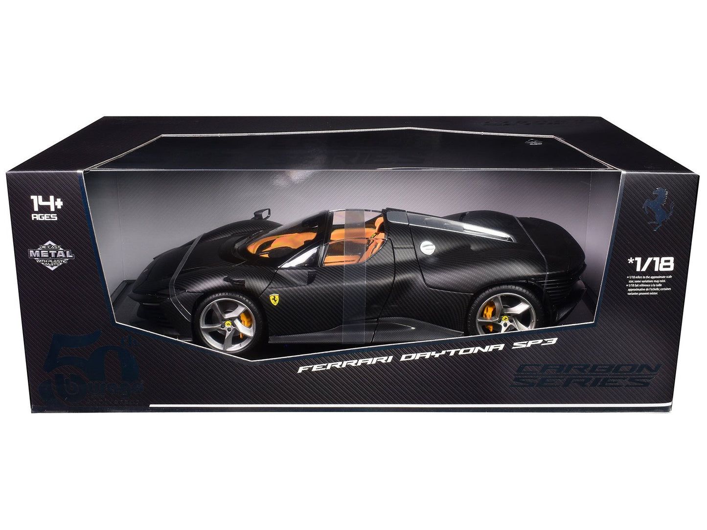 Ferrari Daytona SP3 Carbon Fiber "Carbon Series - Bburago 50th Anniversary" 1/18 Diecast Model Car by Bburago  free shipping USA