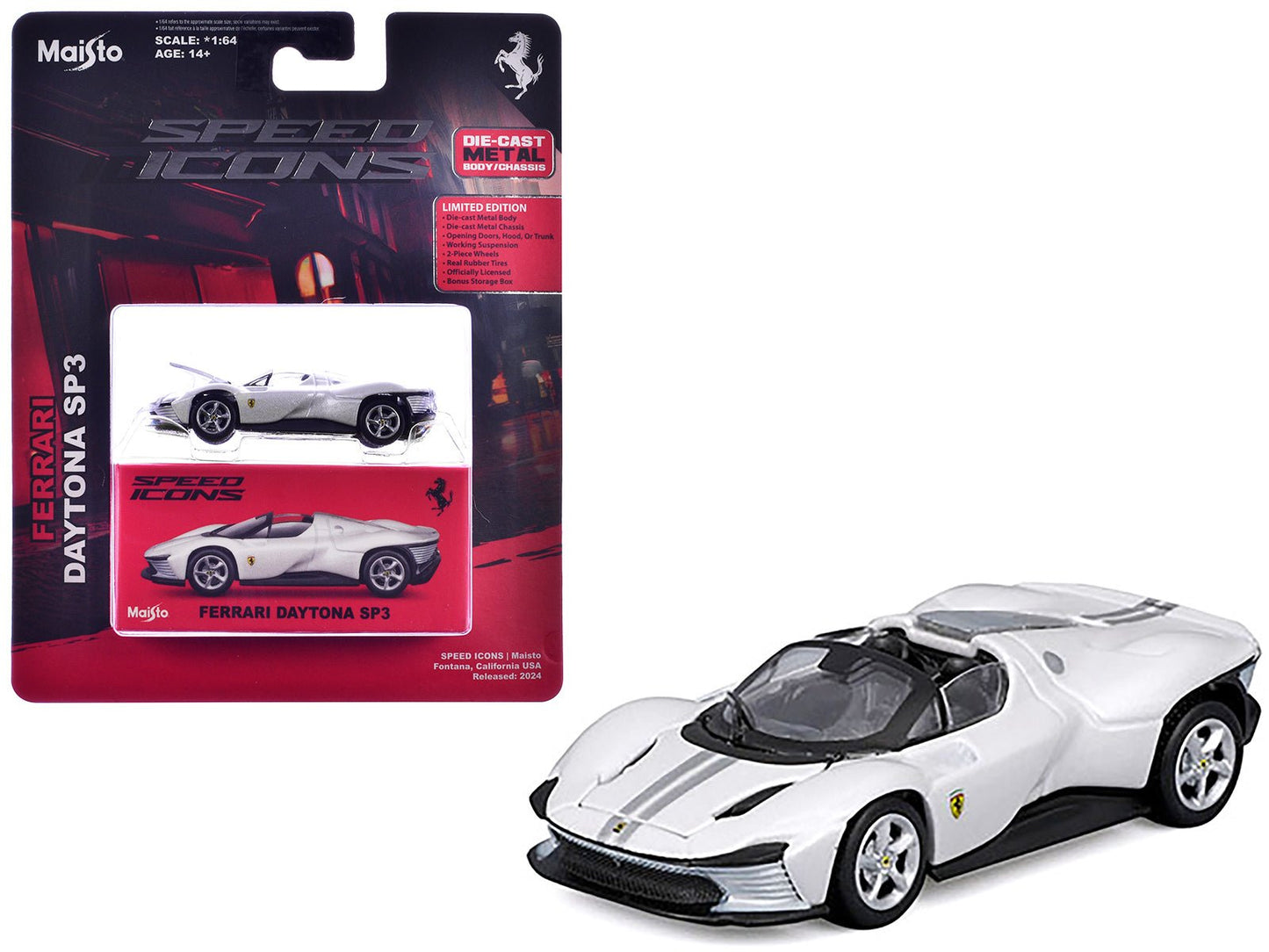 Ferrari Daytona SP3 White Metallic "Speed Icons" Series 1/64 Diecast Model Car by Maisto  free shipping USA