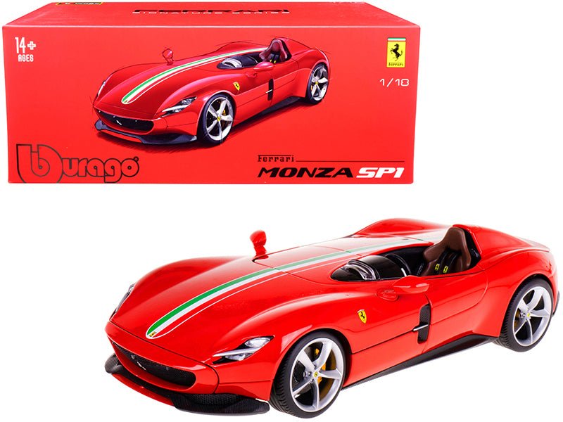 Ferrari Monza SP1 Red with Italian Flag Stripes "Signature Series" 1/18 Diecast Model Car by Bburago  free shipping USA