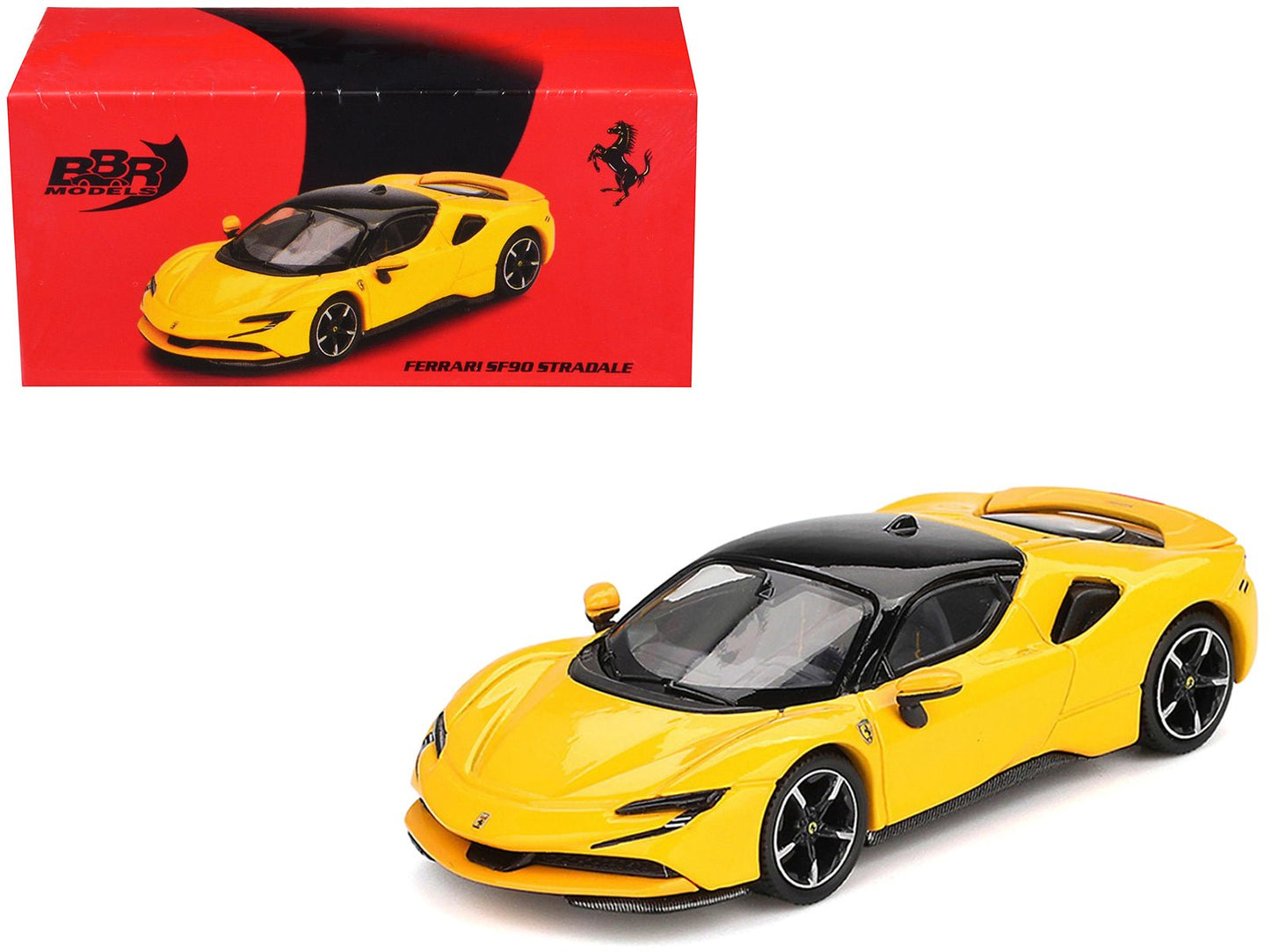 Ferrari SF90 Giallo Modena Yellow with Black Top 1/64 Diecast Model Car by BBR  free shipping USA