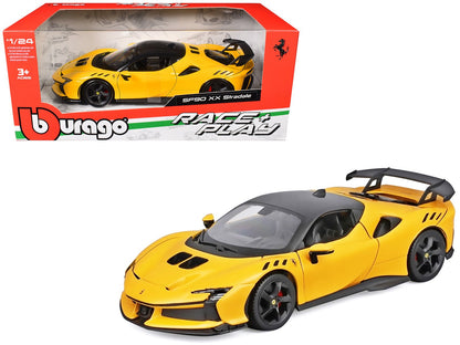 Ferrari SF90 XX Stradale Yellow with Black Top "Race and Play" Series 1/24 Diecast Model Car by Bburago  free shipping USA