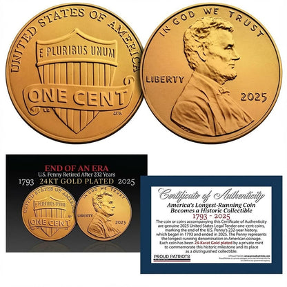 America’s Last Penny: 24KT Gold-Plated Penny with Certificate