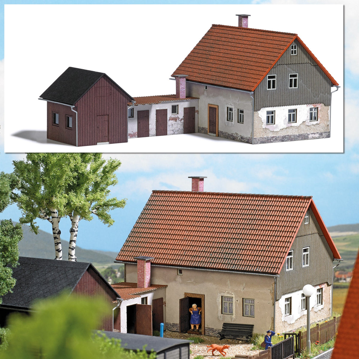 Busch 1909 HO Scale Weathered House with Addition Kit