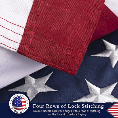 This 100% Cotton 3x5 ft American Flag, Heavy Duty Fabric, Longest Lasting, Embroidered Stars, Sewn Stripes, Brass Grommets, The Best Cotton US House Flags