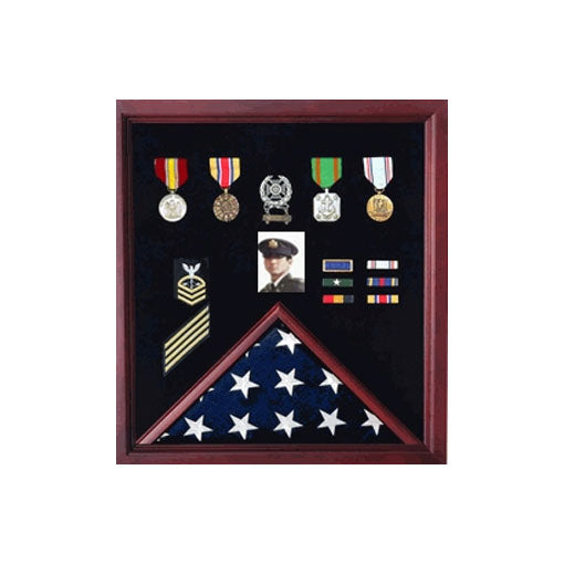 4 x 6 Flag Display Case Combination For Medals Photos - Cherry Wood.