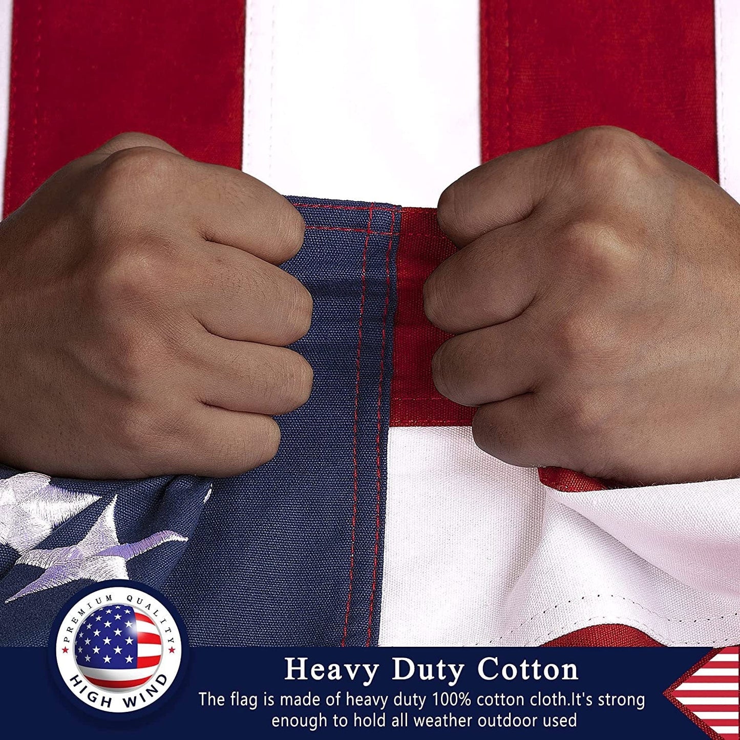 This 100% Cotton 3x5 ft American Flag, Heavy Duty Fabric, Longest Lasting, Embroidered Stars, Sewn Stripes, Brass Grommets, The Best Cotton US House Flags