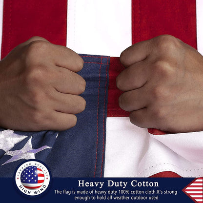 This 100% Cotton 3x5 ft American Flag, Heavy Duty Fabric, Longest Lasting, Embroidered Stars, Sewn Stripes, Brass Grommets, The Best Cotton US House Flags