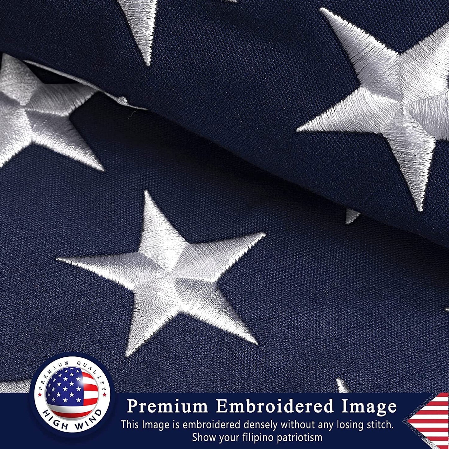 This Folded Memorial Flag American US Cotton Flag 5'x9.5' Premium 100% Cotton For Veteran, Embroidered Stars, Sewn Stripes, 4 Rows of Lock Stitching, Brass Grommets USA Burial Casket Flags