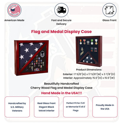 Cherry Flag and Medal Display Case Premium Wood - 5'x9.5' flag