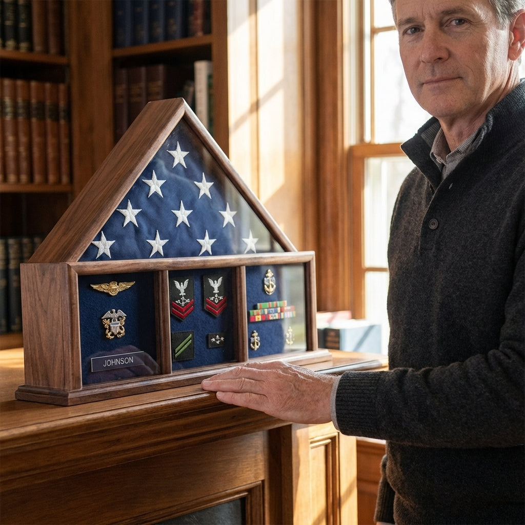 Flag and Memorabilia, Flag Shadow Box, Combination Flag Medal - 3'x5' flag
