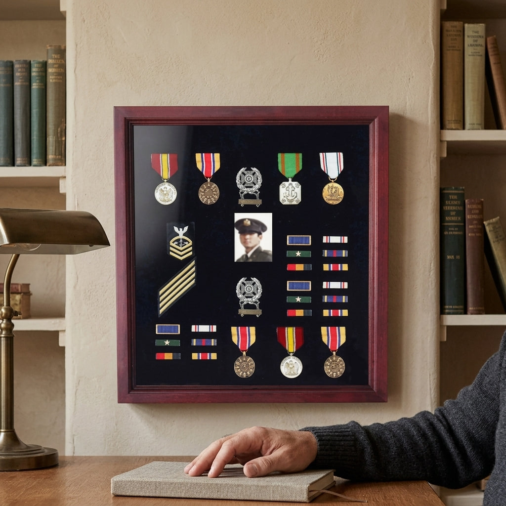 Officer Flag Medal Display Box- Shadow Box, Flag Box Hand Made By Veterans