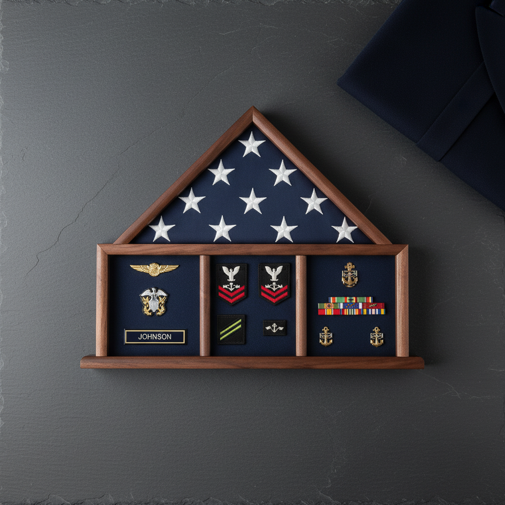 Flag and Memorabilia, Flag Shadow Box, Combination Flag Medal - 3'x5' flag