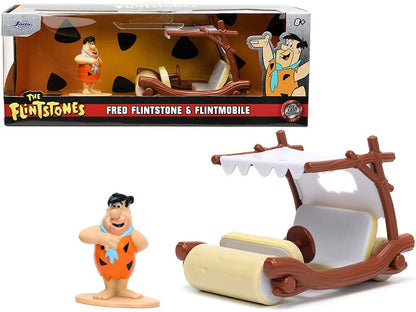 Flintmobile with Fred Flintstone Diecast Figurine "The Flintstones" "Hollywood Rides" Series 1/32 Diecast Model Car by Jada  free shipping USA