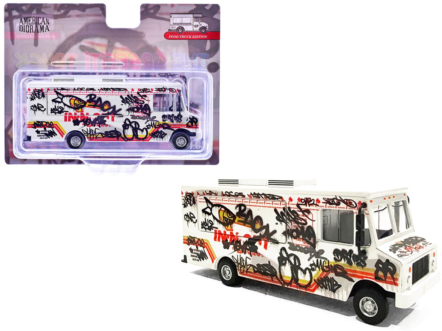 Food Truck "The Graffiti Truck" White with Graphics 1/64 Diecast Model by American Diorama  free shipping USA