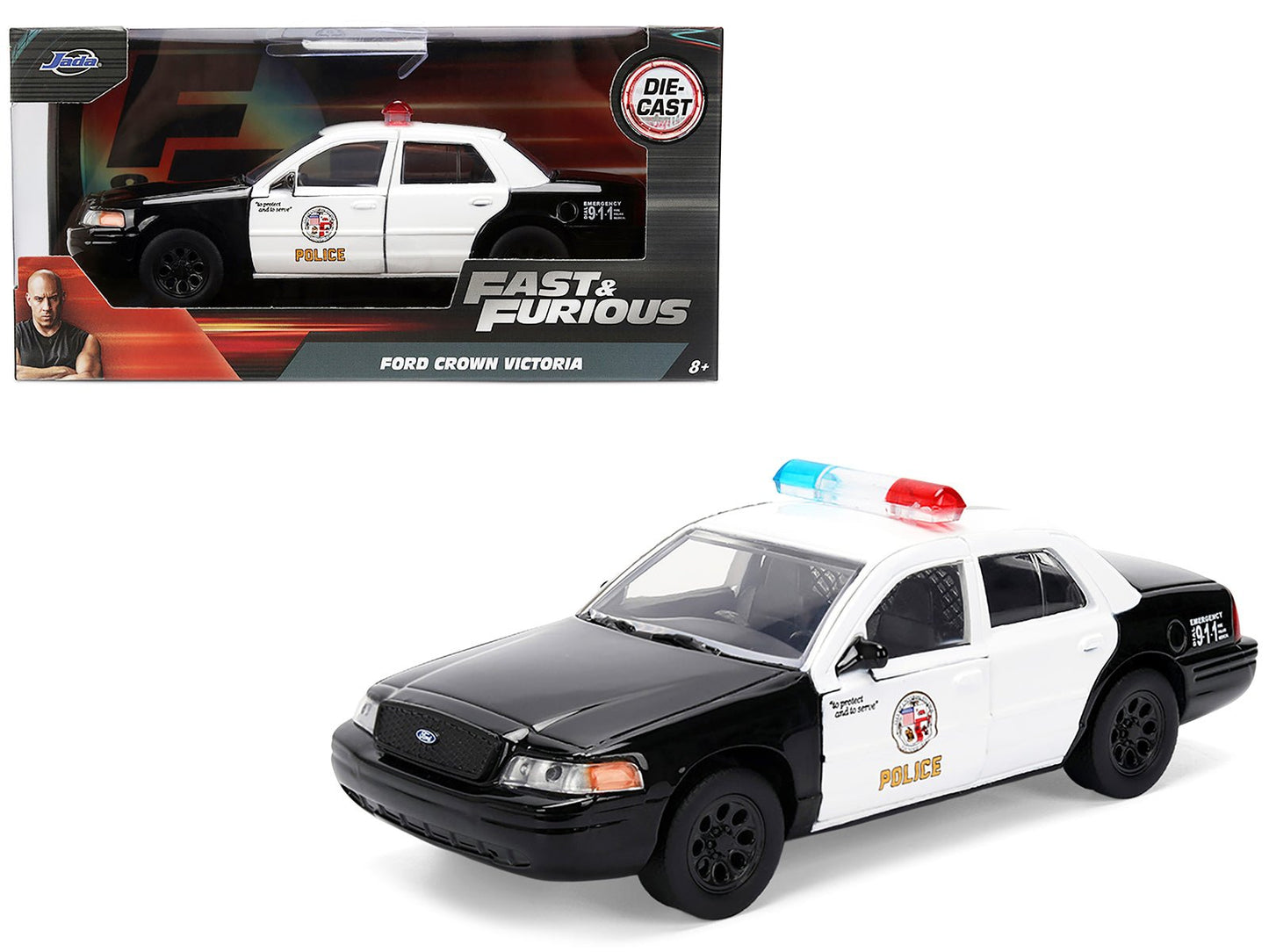 Ford Crown Victoria "LAPD (Los Angeles Police Department) Black and White "The Fast and the Furious" (2001) Movie "Fast & Furious" Series 1/32 Diecast Model Car by Jada  free shipping USA