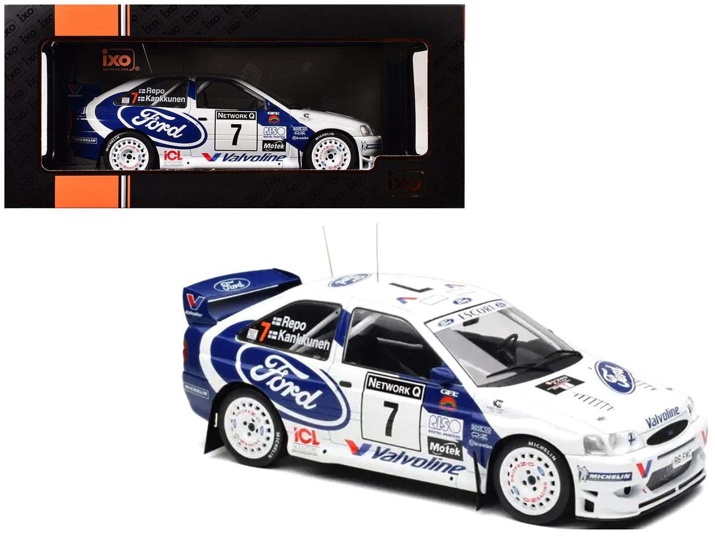 Ford Escort WRC #7 Juha Kankkunen - Juha Repo 2nd Place "RAC Rally" (1998) 1/18 Diecast Model Car by IXO Models  free shipping USA