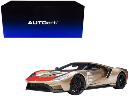 Ford GT Heritage Edition #5 "Holman Moody" Gold Metallic with Red and White Graphics 1/18 Model Car by Autoart  free shipping USA