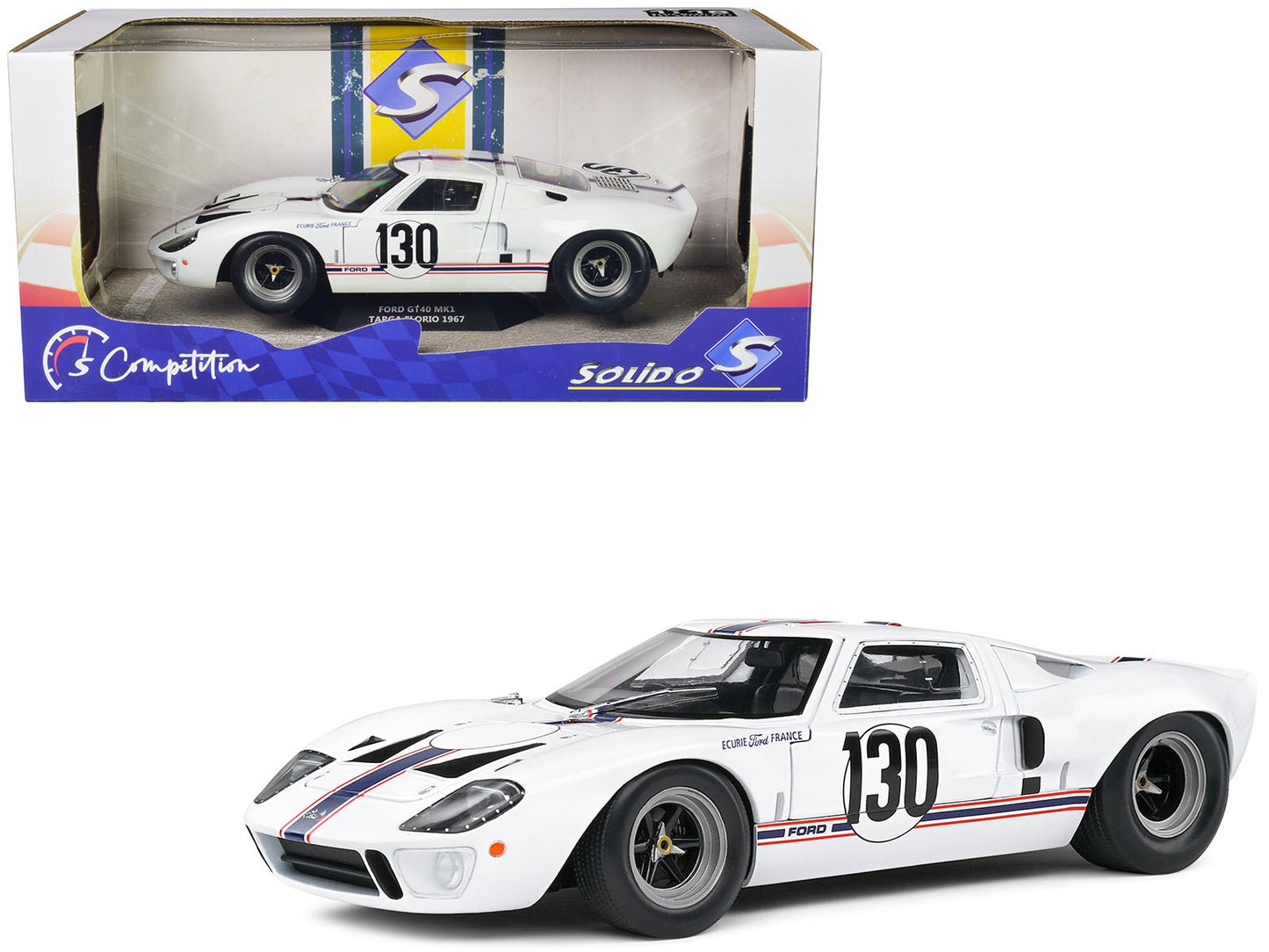 Ford GT40 MK1 #130 Henri Greder - Jean-Michel Giorgi "Targa Florio" (1967) "Competition" Series 1/18 Diecast Model Car by Solido  free shipping USA