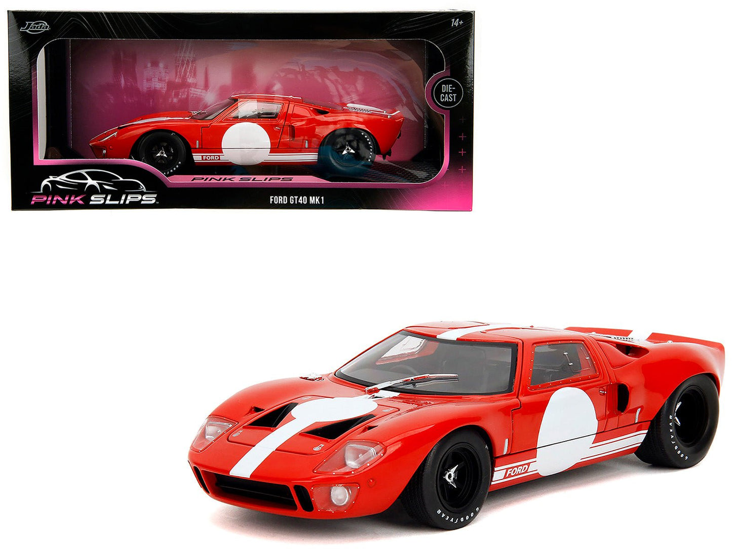 Ford GT40 MK1 Red with White Stripes and Graphics "Pink Slips" Series 1/18 Diecast Model Car by Jada  free shipping USA