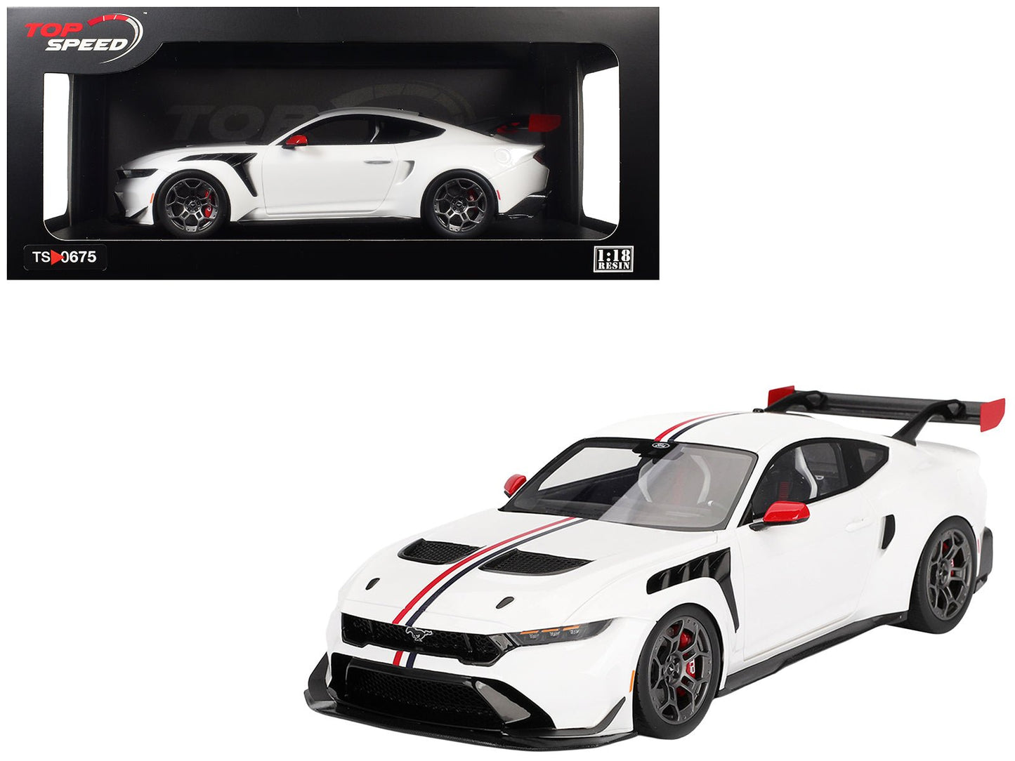 Ford Mustang GTD "Spirit of America" White with Red and Blue Stripes 1/18 Model Car by Top Speed  free shipping USA