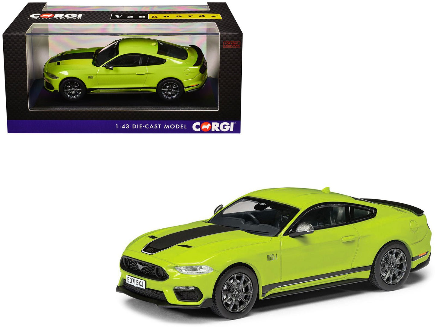 Ford Mustang Mk6 Mach 1 RHD (Right Hand Drive) Grabber Yellow with Black Stripes "Vanguards" Series 1/43 Diecast Model Car by Corgi  free shipping USA