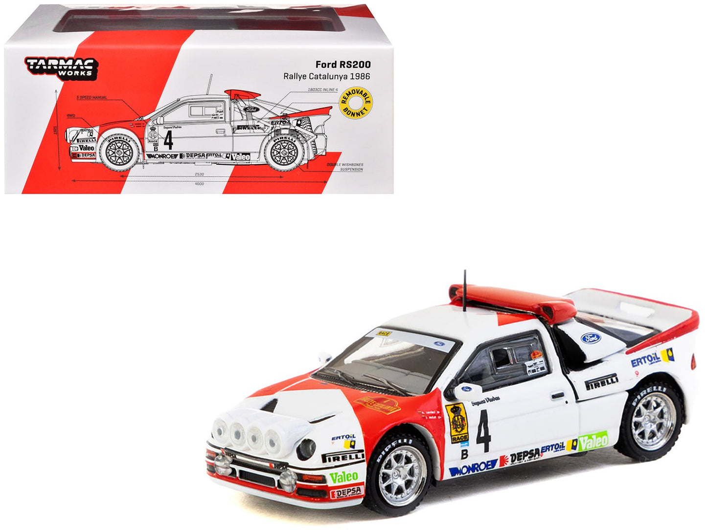 Ford RS200 #4 Antonio Zanini - Josep Autet "Rallye Catalunya" (1986) "Hobby64+" Series 1/64 Diecast Model Car by Tarmac Works  free shipping USA