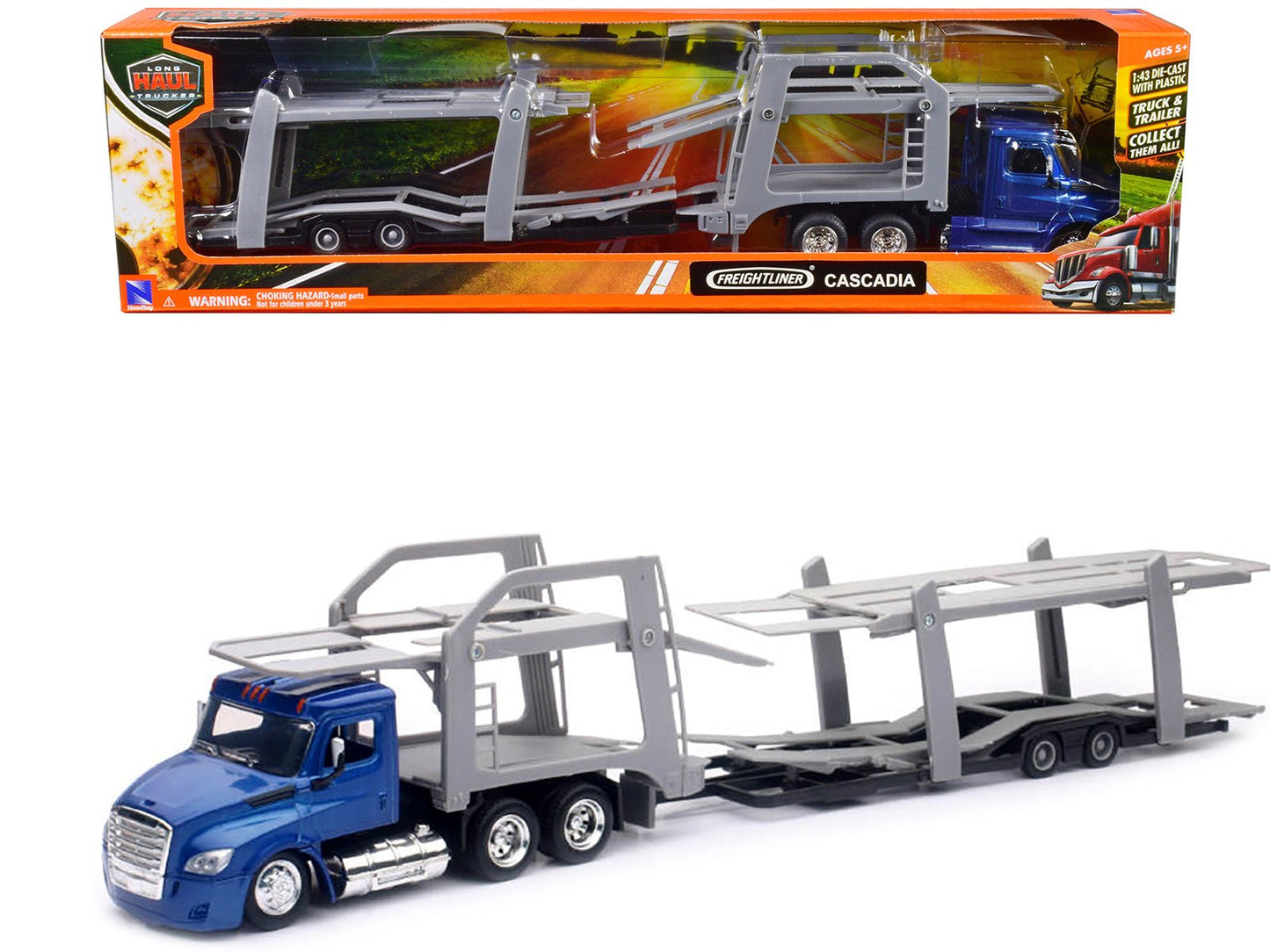 Freightliner Cascadia Auto Transporter Blue Metallic "Long Haul Trucker" Series 1/43 Diecast Model by New Ray  free shipping USA