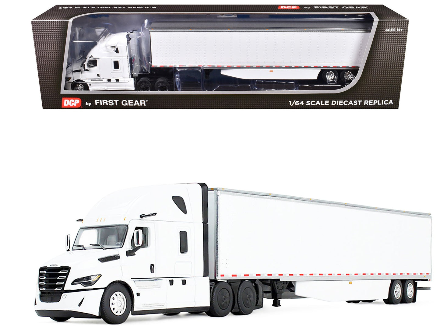 Freightliner Fifth Generation Cascadia Raised Roof Sleeper & 53' Utility Trailer with Skirts White 1/64 Diecast Model by DCP/First Gear  free shipping USA