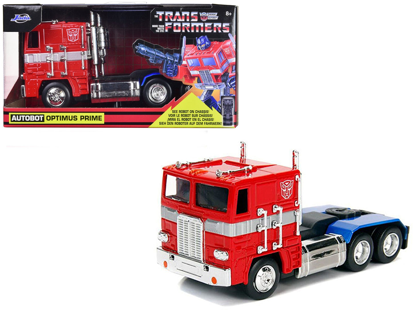 G1 Autobot Optimus Prime Truck Red with Robot on Chassis from "Transformers" TV Series "Hollywood Rides" Series 1/32 Diecast Model by Jada  free shipping USA