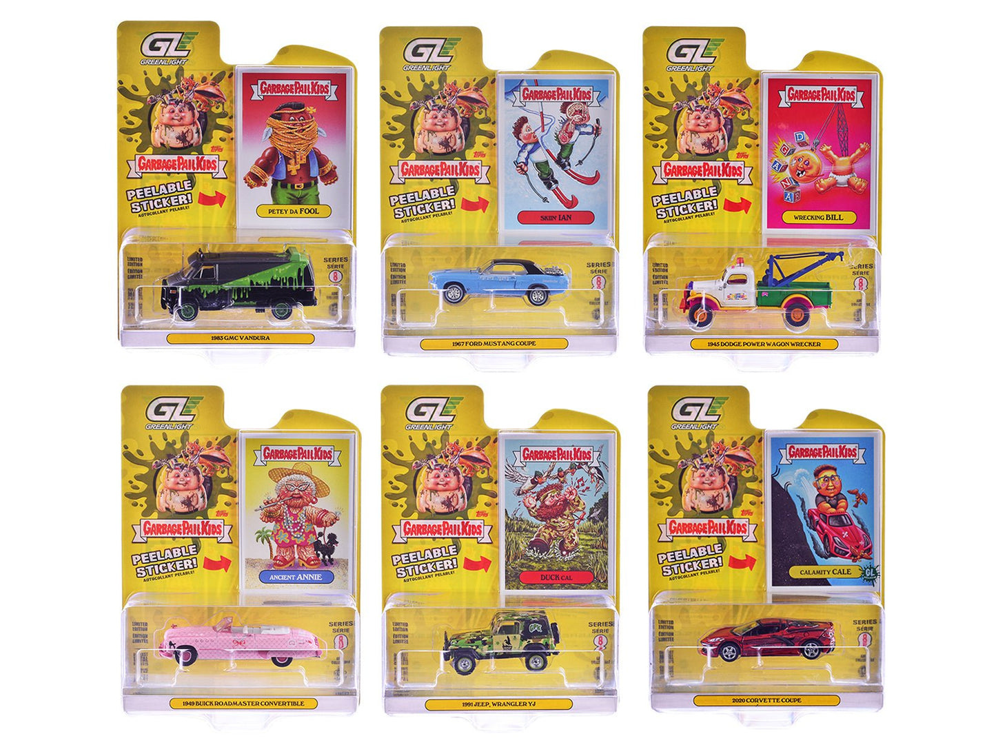 "Garbage Pail Kids" Series #8 Set of 6 pieces 1/64 Diecast Models by Greenlight  free shipping USA