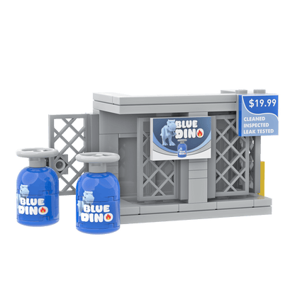 “Blue Dino” Propane Exchange - Gas Station - Minifig Scale Custom Set - Made Using LEGO® Parts