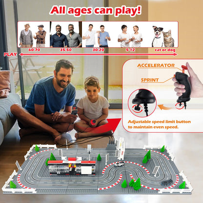 Slot Cars Race Track Sets, with 2 tracks 2 controllers 2 cars, Adjustable Speed, Block Building Slot Car Race Set,Christmas present， Toys Gifts