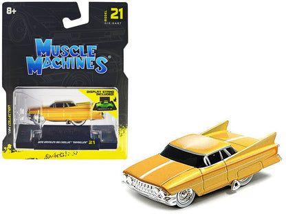 Gene Winfield’s 1961 Cadillac Maybelline Yellow Metallic with White Stripes 1/64 Diecast Model Car by Muscle Machines  free shipping USA