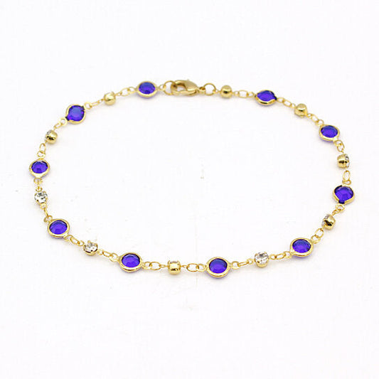 18K Gold Blue Crystal Ankle Bracelet