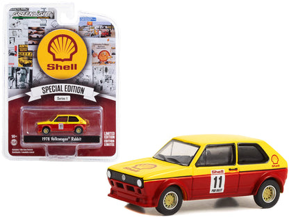1978 Volkswagen Rabbit #11 Pro Rally Yellow and Red "Shell Oil" "Shell Oil Special Edition" Series 1 1/64 Diecast Model Car by Greenlight  free shipping USA