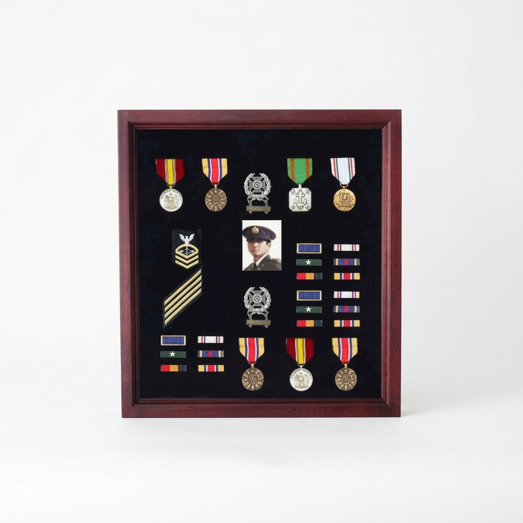 Officer Flag Medal Display Box- Shadow Box, Flag Box Hand Made By Veterans