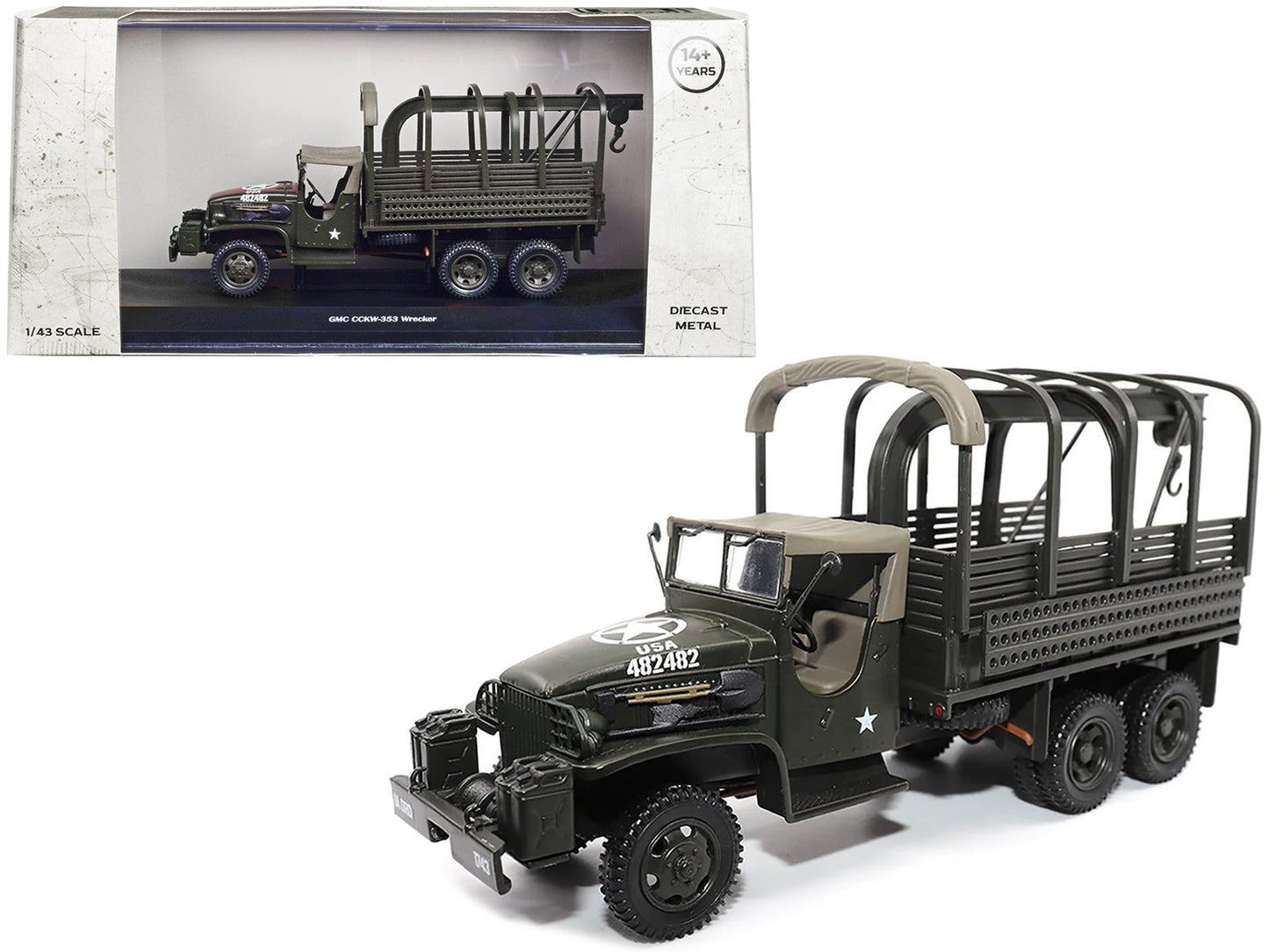 GMC CCKW353 Wrecker Tow Truck Olive Drab "United States Army" 1/43 Diecast Model by Militaria Die Cast  free shipping USA