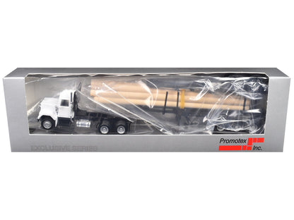 GMC Super B Log Truck and Trailer White with Log Accessories 1/87 (HO) Plastic Model Car by Promotex  free shipping USA