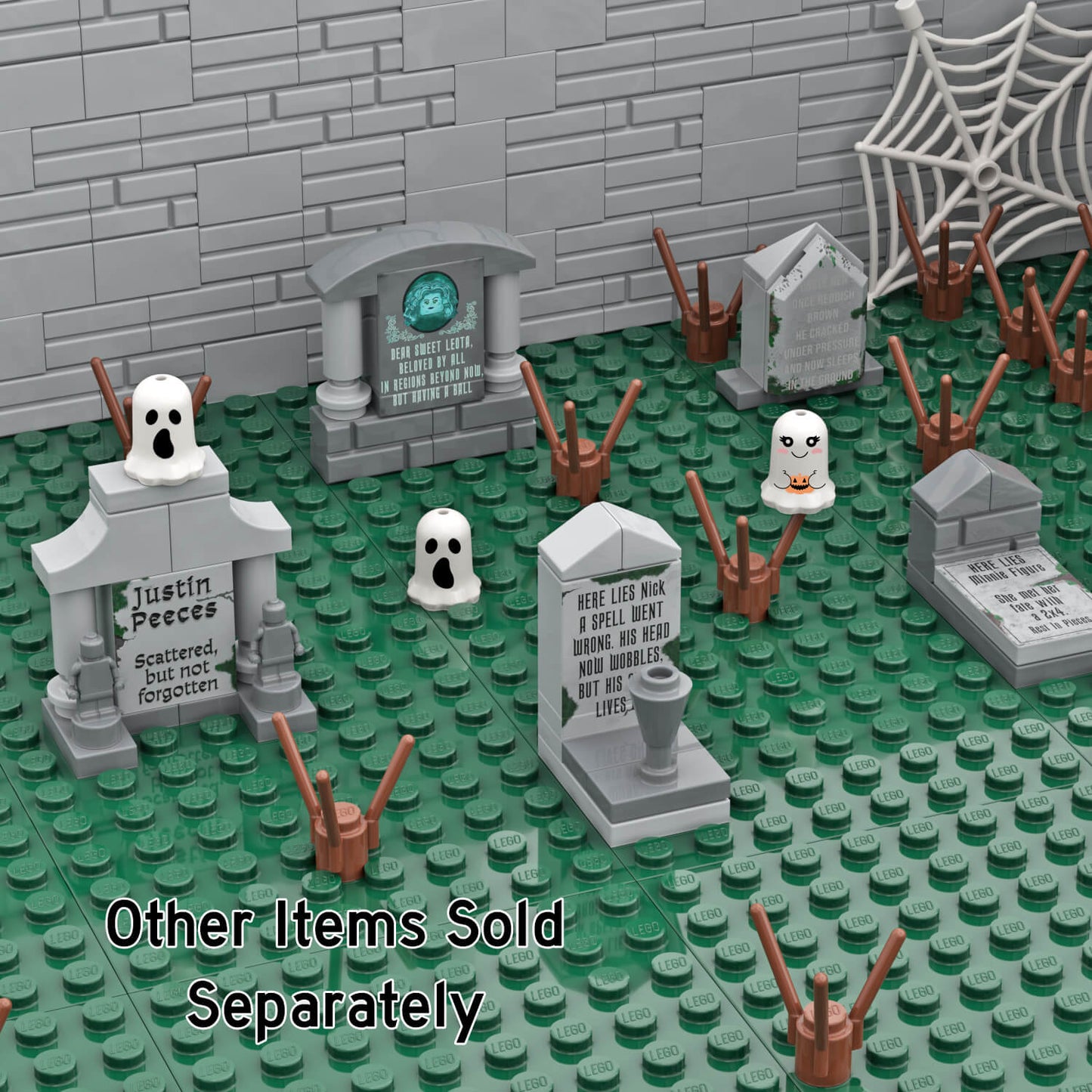 "Justin Peeces" Tombstone - Halloween Gravestone  MOC - Custom Printed - Made Using LEGO® Parts