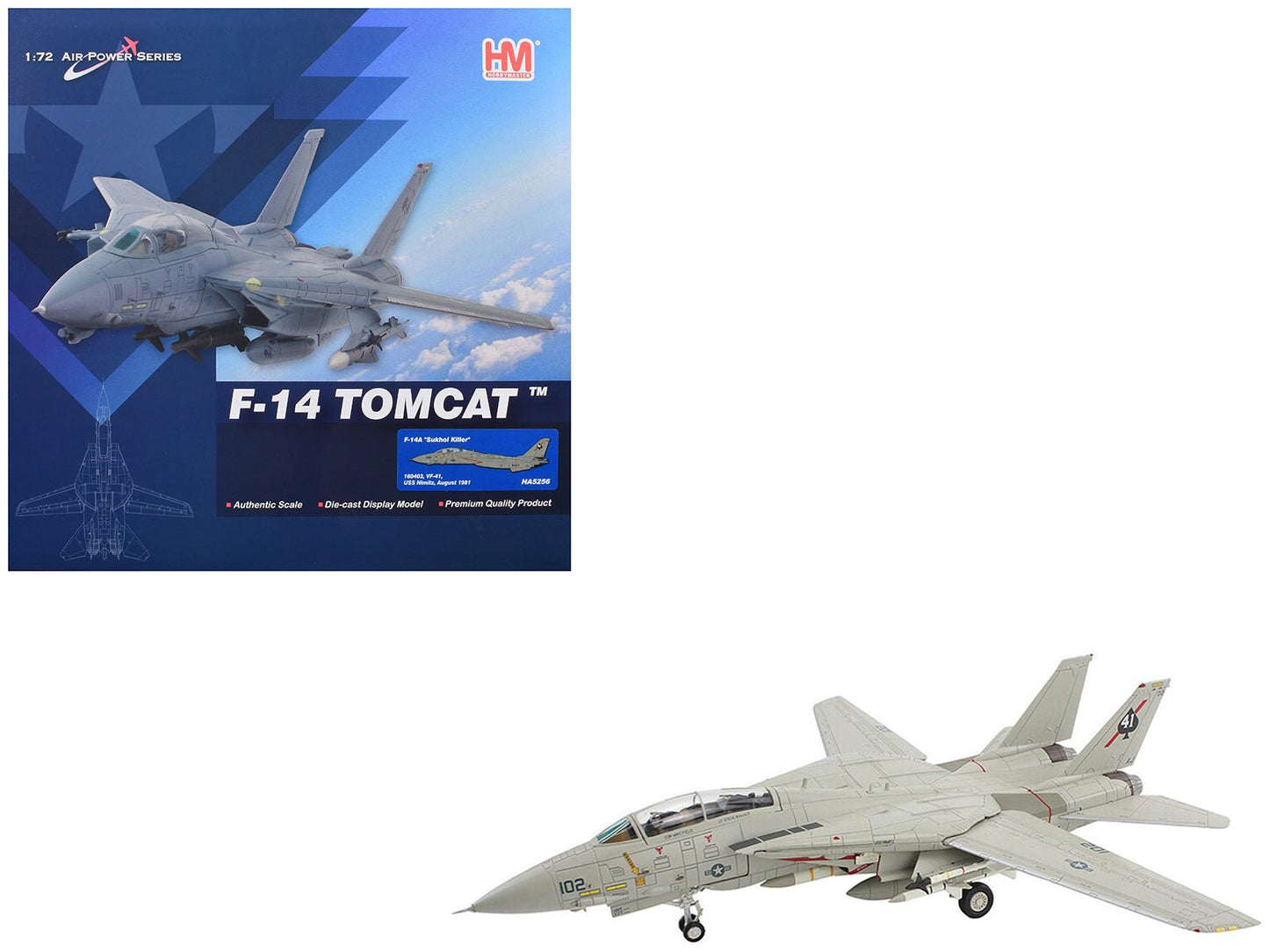 Grumman F-14A Tomcat Fighter Aircraft "Sukhoi Killer VF-41 Black Aces USS Nimitz" (1981) United States Navy "Air Power Series" 1/72 Diecast Model by Hobby Master  free shipping USA