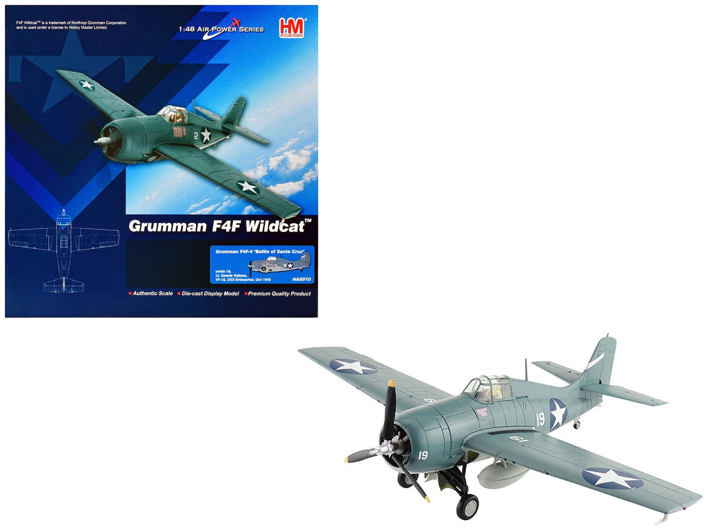Grumman F4F-4 Wildcat Fighter Aircraft "Battle of Santa Cruz Lt. Swede Vejtasa VF-10 USS Enterprise" (1942) United States Navy "Air Power Series" 1/48 Diecast Model by Hobby Master  free shipping USA