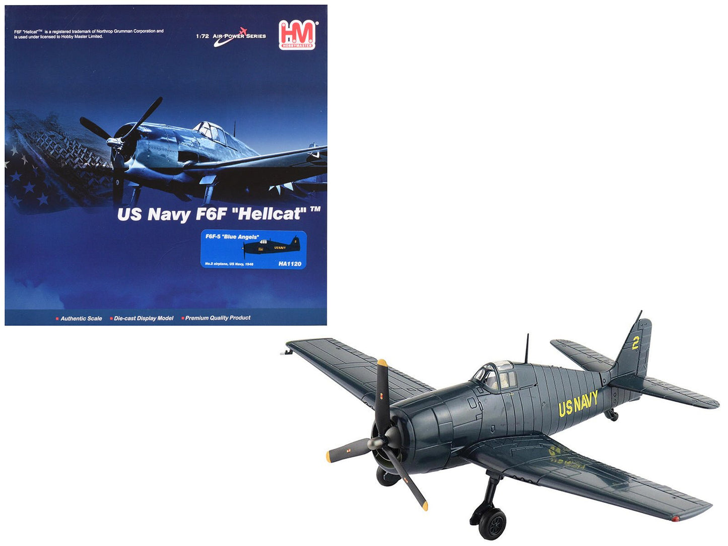 Grumman F6F-5 Hellcat Fighter Aircraft "Blue Angels #2" (1946) United States Navy "Air Power Series" 1/72 Diecast Model by Hobby Master  free shipping USA