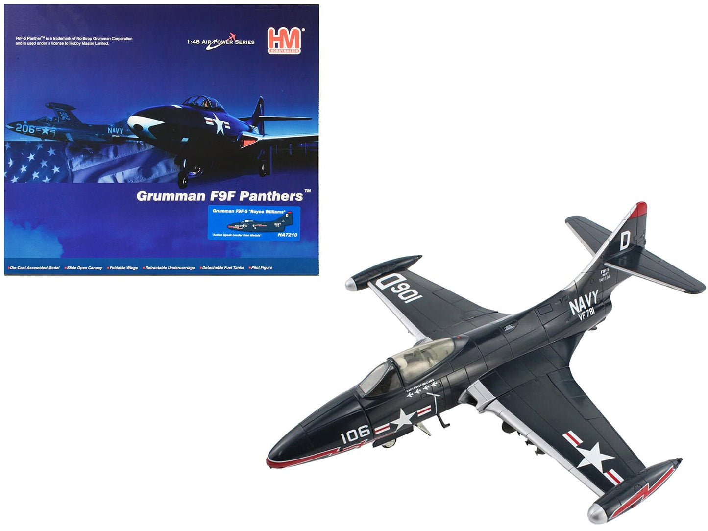 Grumman F9F-5 Panther Aircraft "VF-781 Royce Williams Action Speak Louder than Medals" United States Navy "Air Power Series" 1/48 Diecast Model by Hobby Master  free shipping USA