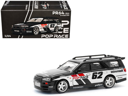 GT-R Stagea RHD (Right Hand Drive) #62 "Simon's Garage" Black with White Sides 1/64 Diecast Model Car by Pop Race  free shipping USA