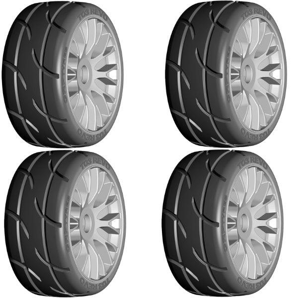 GRP GTK03-XM5 1/8 GT T03 REVO MEDIUM Mounted Tires Wheels (4) Grey