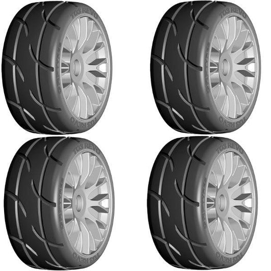 GRP GTK03-XM3 1/8 GT T03 REVO Soft Mounted Tires Wheels (4) Grey