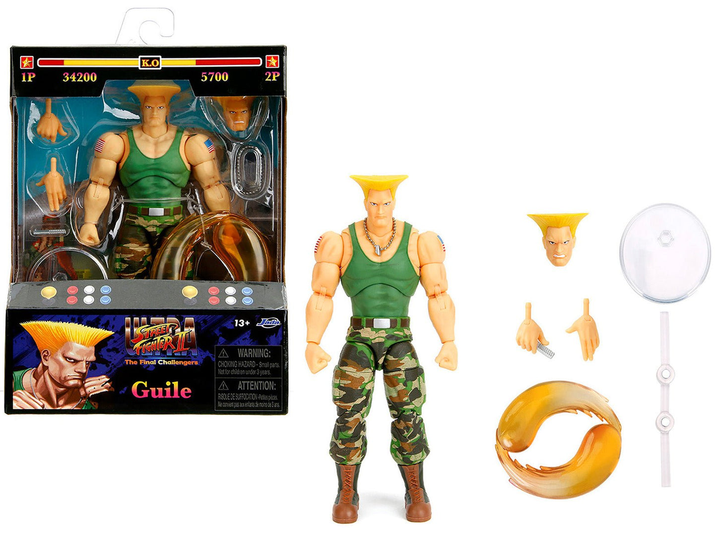 Guile 6" Moveable Figure with Accessories and Alternate Head and Hands "Ultra Street Fighter II: The Final Challengers" (2017) Video Game Model by Jada  free shipping USA