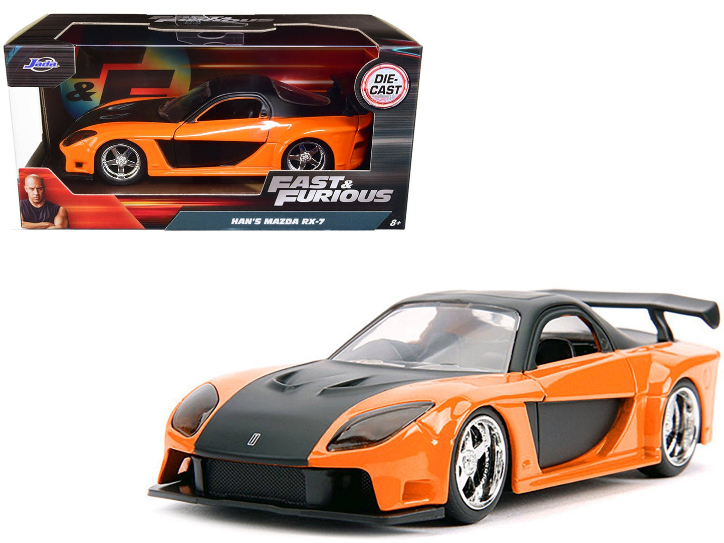 Han's Mazda RX-7 RHD (Right Hand Drive) Orange Metallic and Black "Fast & Furious" Movie 1/32 Diecast Model Car by Jada  free shipping USA