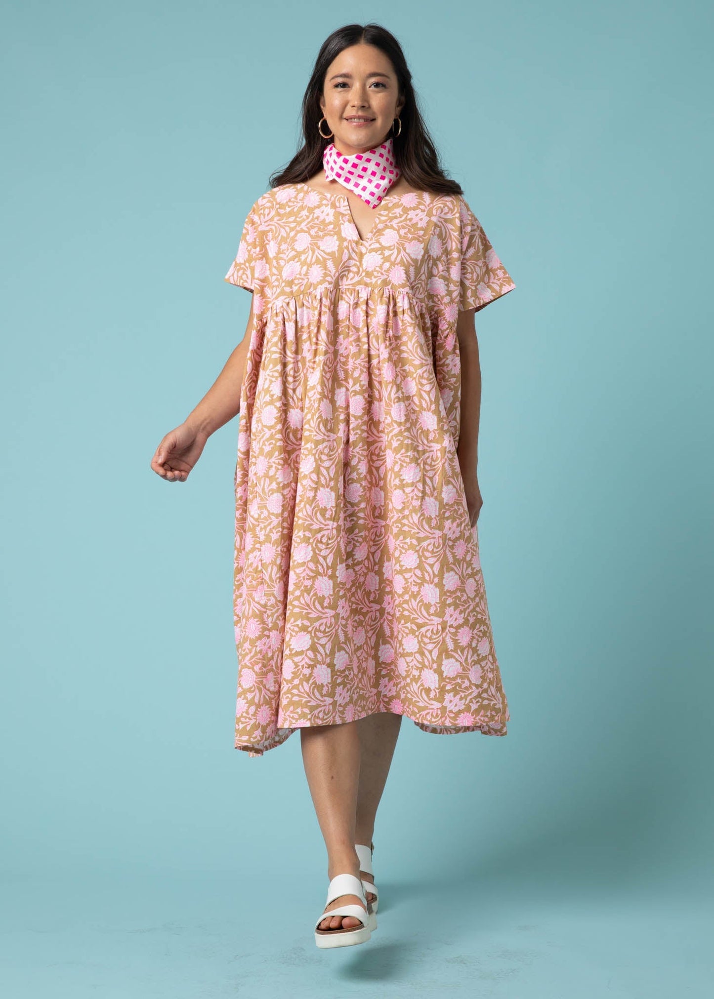 Meadow Dress - Floral Escape in Baked Clay & Neon Pink by And For Good