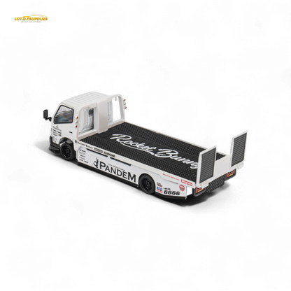 MicroTurbo HINO 300 Flat Bed Transport Truck in Pandem Rocket Bunny White 1:64